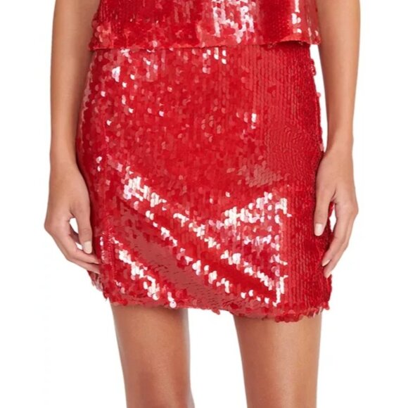 STAUD Vedette red Sequined Skirt size 8 - Picture 1 of 13
